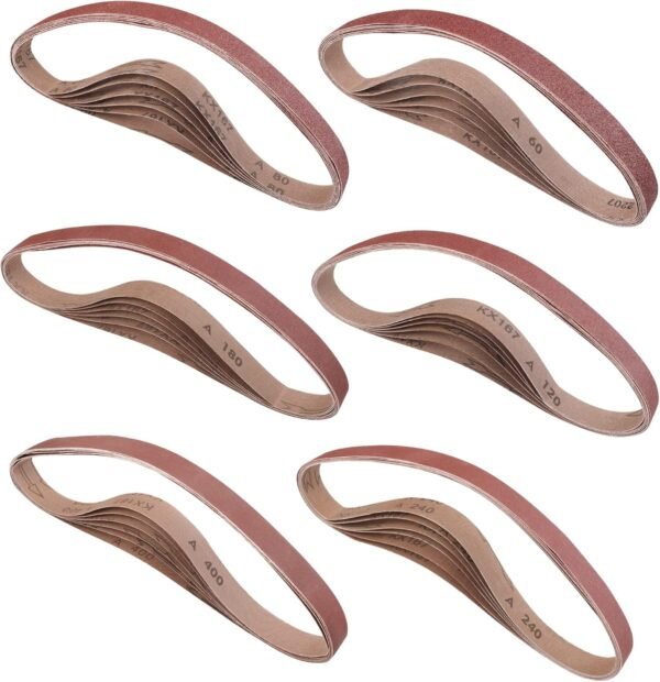 36 Pack 1 x 30 Inch Sanding Belts, Sandpaper Kit, Aluminum Oxide Abrasive Belts, 6 PCS Each of 60/80/120/180/240/400 Grit, Belt Sander Tools for Woodworking, Metal Polishing, Knife Sharpening