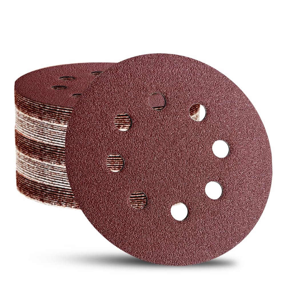 52 Pack 5 Inch 8-Hole Hook and Loop Sanding Discs