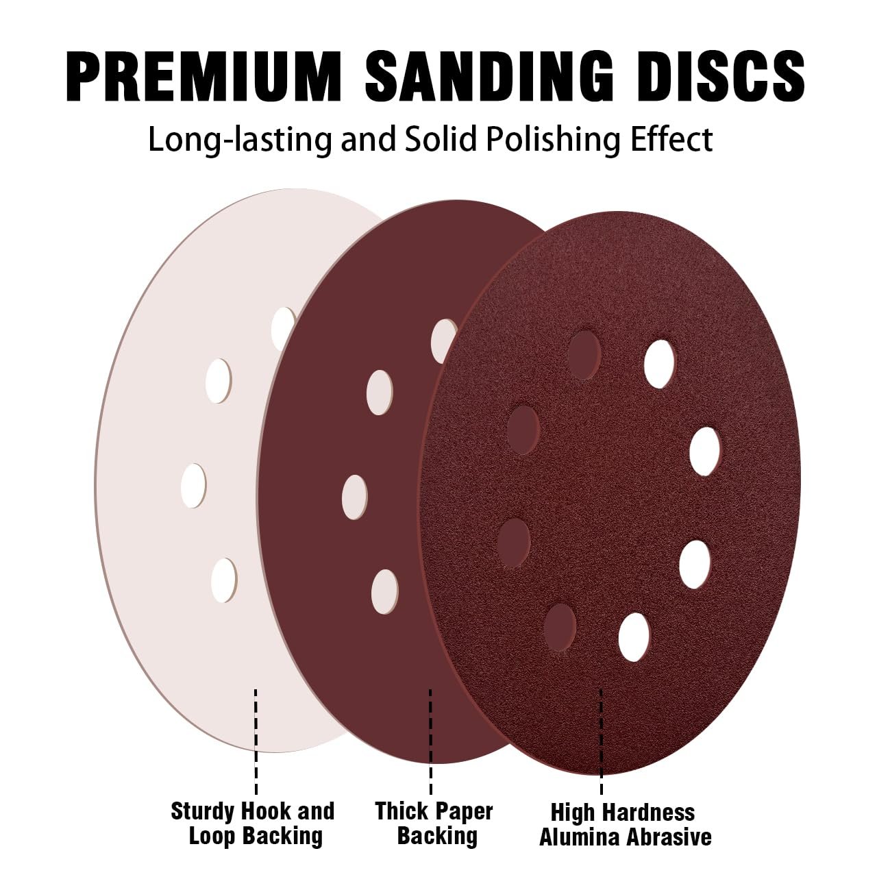52 Pack 5 Inch 8-Hole Hook and Loop Sanding Discs