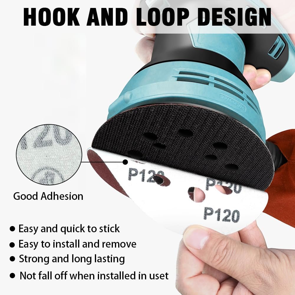 52 Pack 5 Inch 8-Hole Hook and Loop Sanding Discs