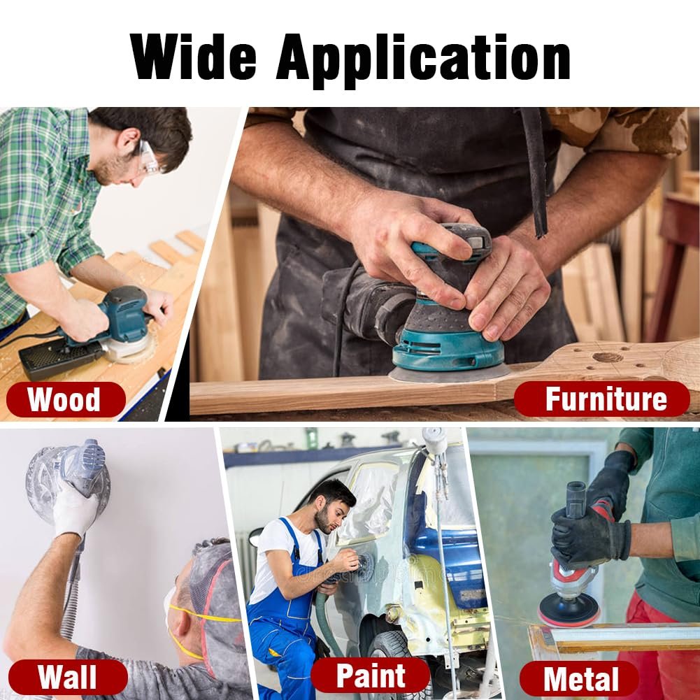 52 Pack 5 Inch 8-Hole Hook and Loop Sanding Discs