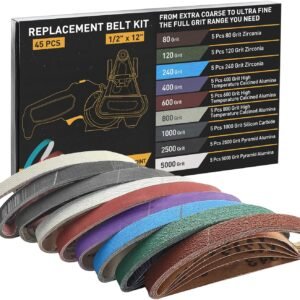 1/2" x 12" replacement sharpening belt kit for Work Sharp – 45 pieces assorted grits