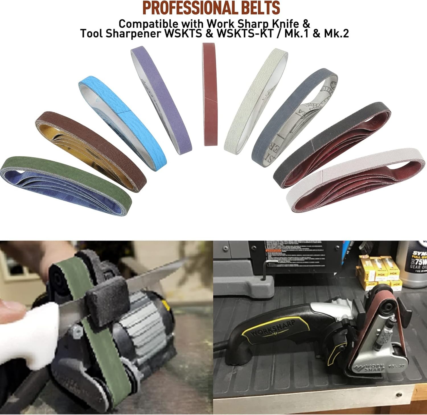 1/2 x 12 replacement sharpening belt kit for Work Sharp – 45 pieces assorted grits