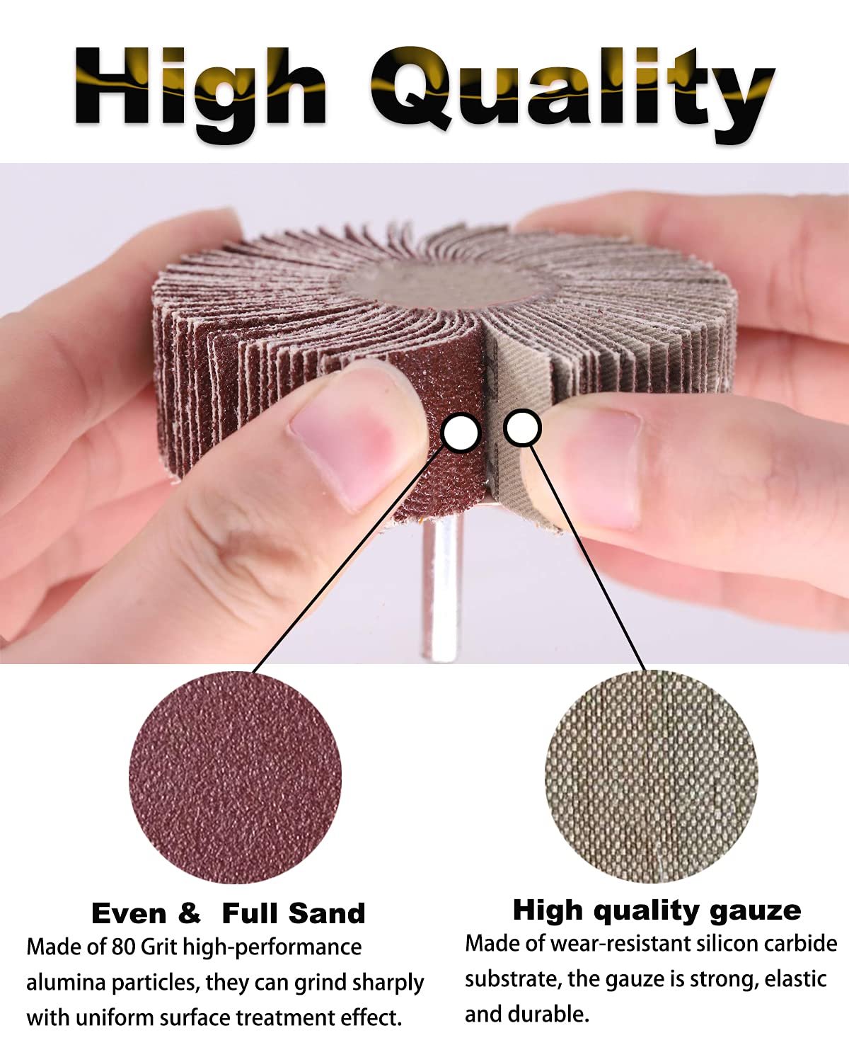 40 Pack 1/4" Shank Flap Wheel Sander Set, Rocaris 80 Grit Abrasive Sanding Wheels for Drill Dremel Die Grinder Rust Remover (8 Sizes) - 图片 3