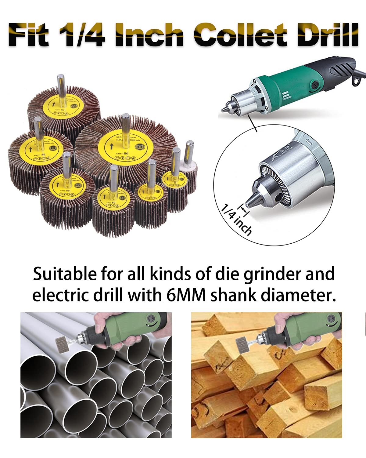 40 Pack 1/4" Shank Flap Wheel Sander Set, Rocaris 80 Grit Abrasive Sanding Wheels for Drill Dremel Die Grinder Rust Remover (8 Sizes) - 图片 4