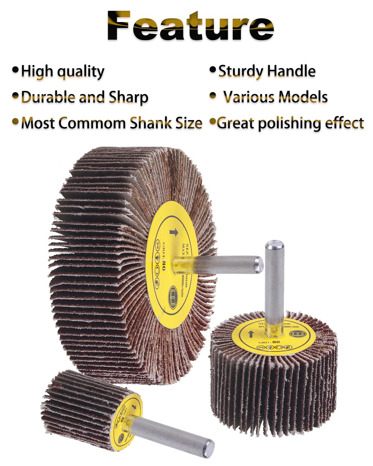 40 Pack 1/4" Shank Flap Wheel Sander Set, Rocaris 80 Grit Abrasive Sanding Wheels for Drill Dremel Die Grinder Rust Remover (8 Sizes) - 图片 6
