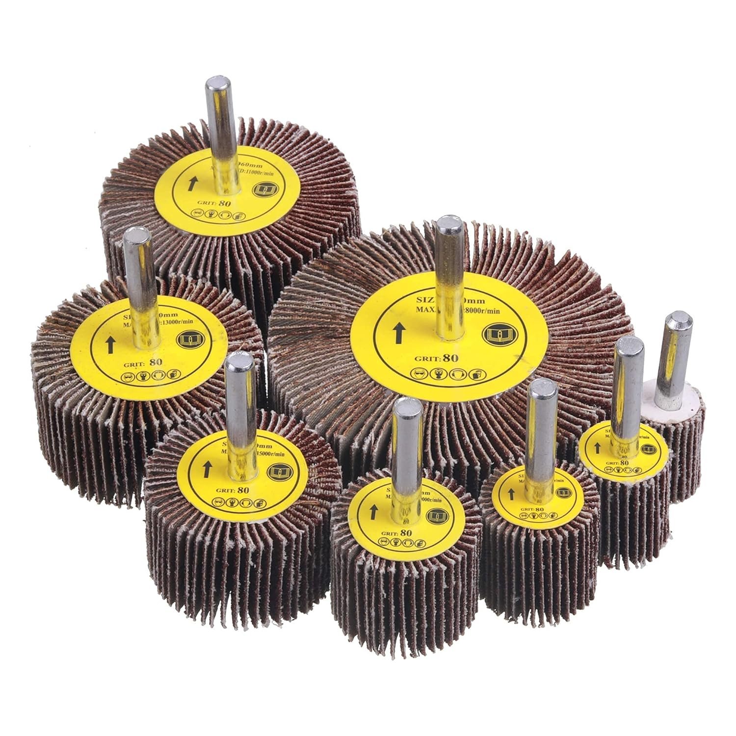 40 Pack 1/4" Shank Flap Wheel Sander Set, Rocaris 80 Grit Abrasive Sanding Wheels for Drill Dremel Die Grinder Rust Remover (8 Sizes) - 图片 8