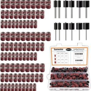 Sanding Drum Set for Dremel Rotary Tools-Includes 138 Aluminum Oxide Sanding Sleeves for Drum Sanders (80,120,240 Grit) and 12 Drum Mandrels-Sanding Bits Tool Accessories with Box