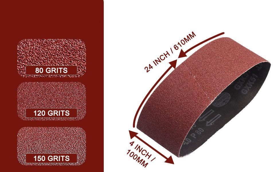 4 x 24 sanding belts full grit range 40 to 1000 for professional use