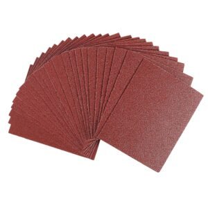 50-Pack 1/4 Sandpaper Sheets, 4-1/2 x 5-1/2 Inch Abrasive Paper for Palm Sanders, Premium Aluminum Oxide Finish Sandpaper, Assorted 60/80/120 Grits for Wood & Metal